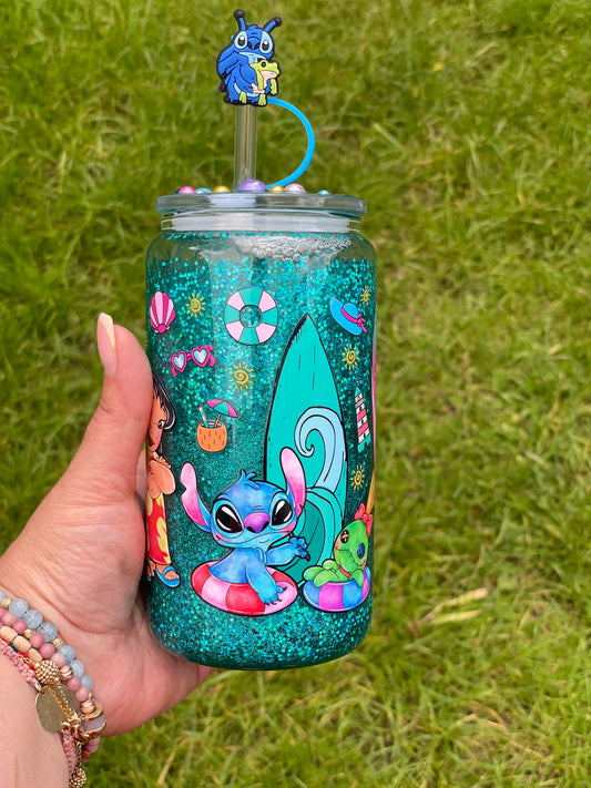 The Blue - 16oz Snow Globe Glass Cup Tumbler