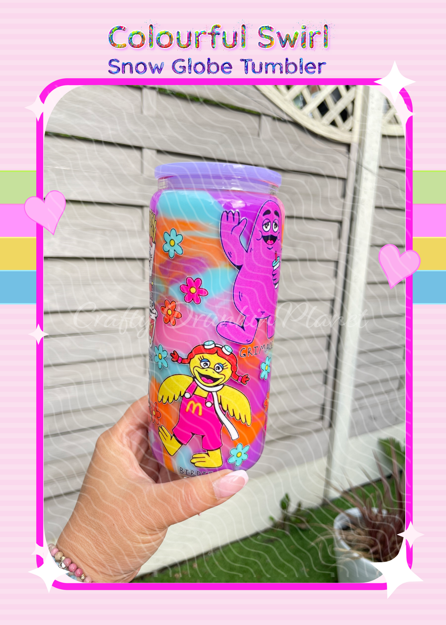 BESPOKE McD. Milkshake Colourful Swirl Glass Snow Globe Tumbler