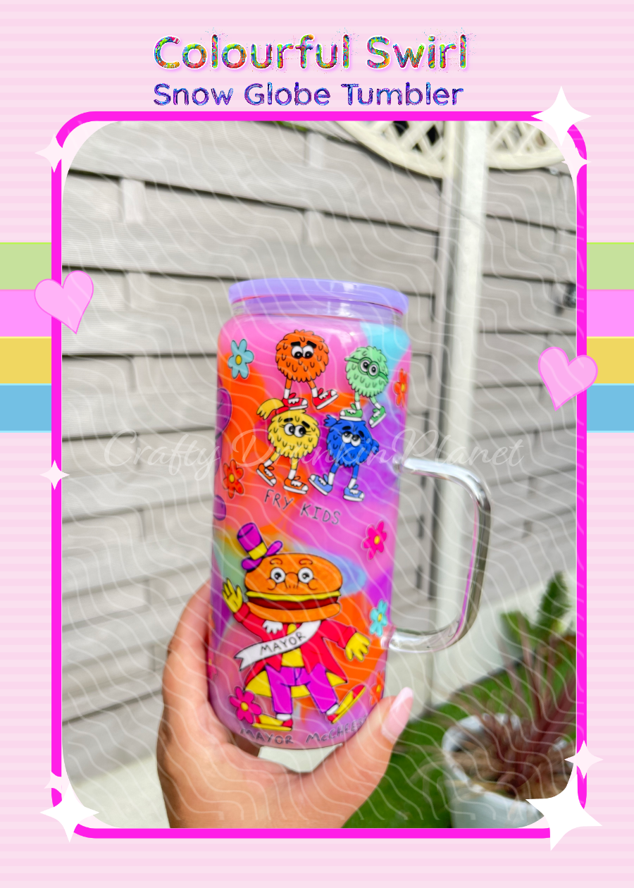 BESPOKE McD. Milkshake Colourful Swirl Glass Snow Globe Tumbler