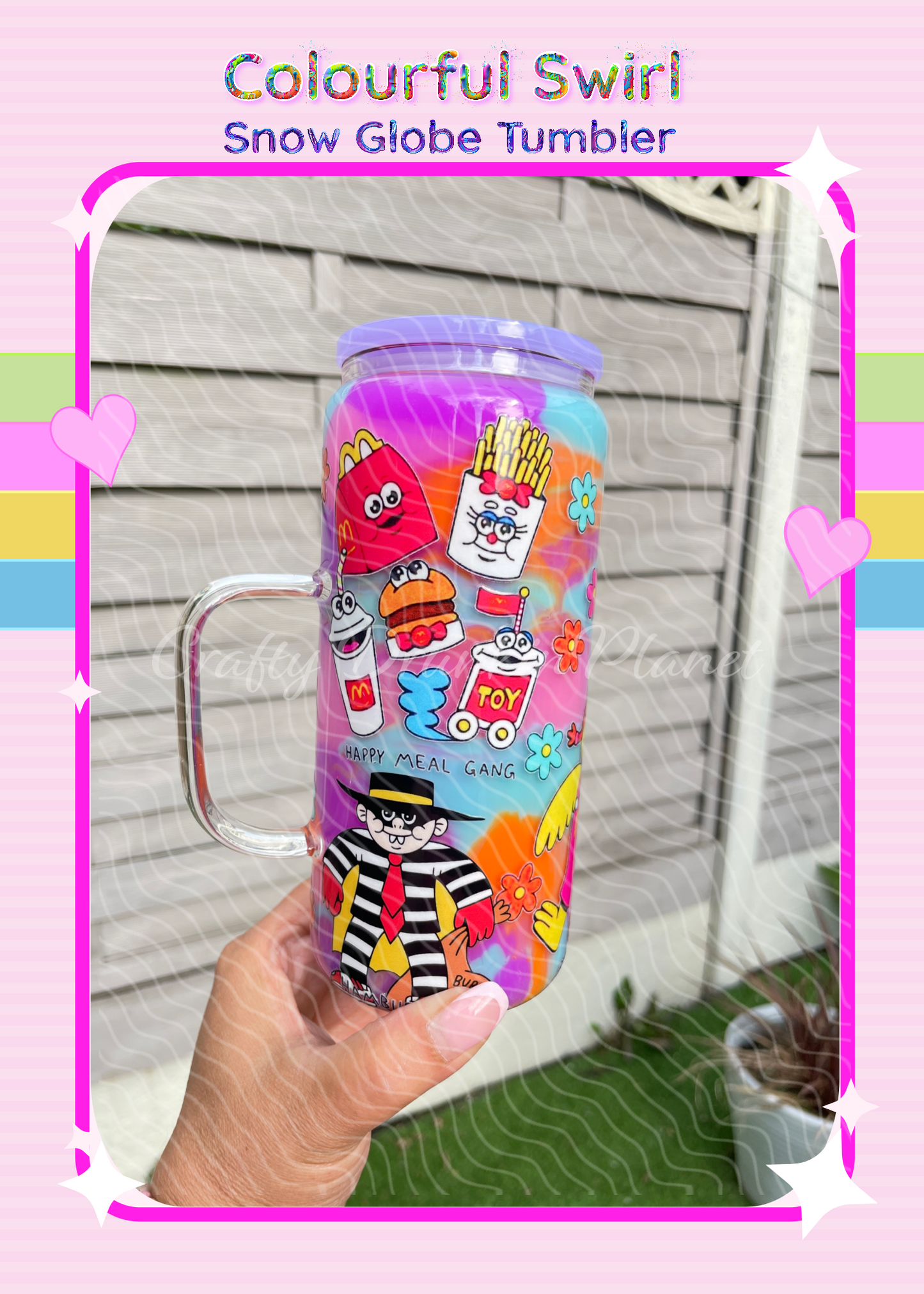 BESPOKE McD. Milkshake Colourful Swirl Glass Snow Globe Tumbler