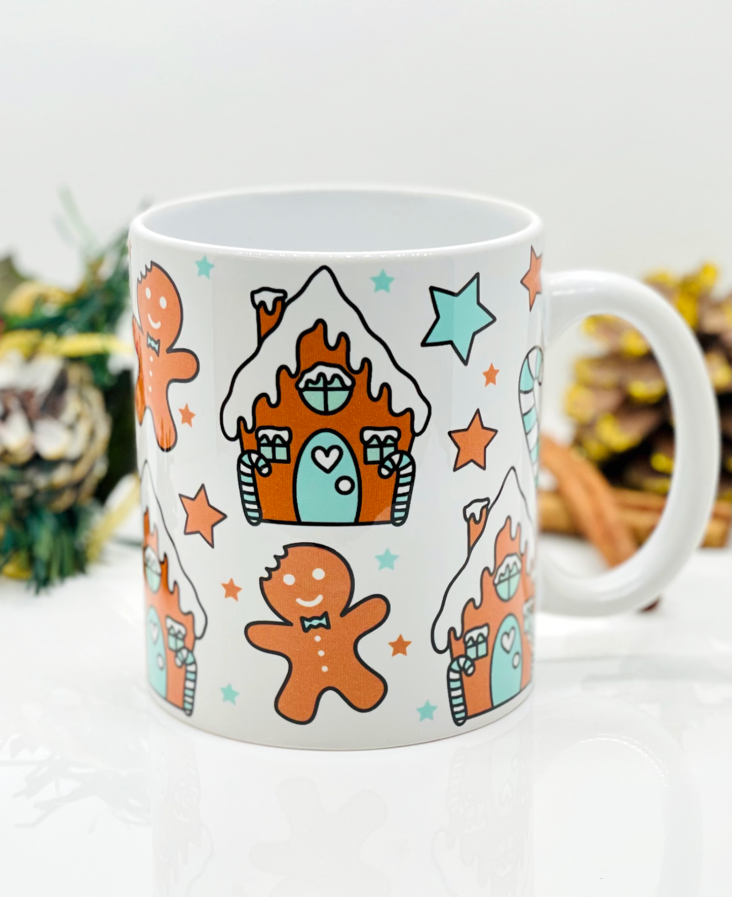 Blue Gingerbread Christmas Mug