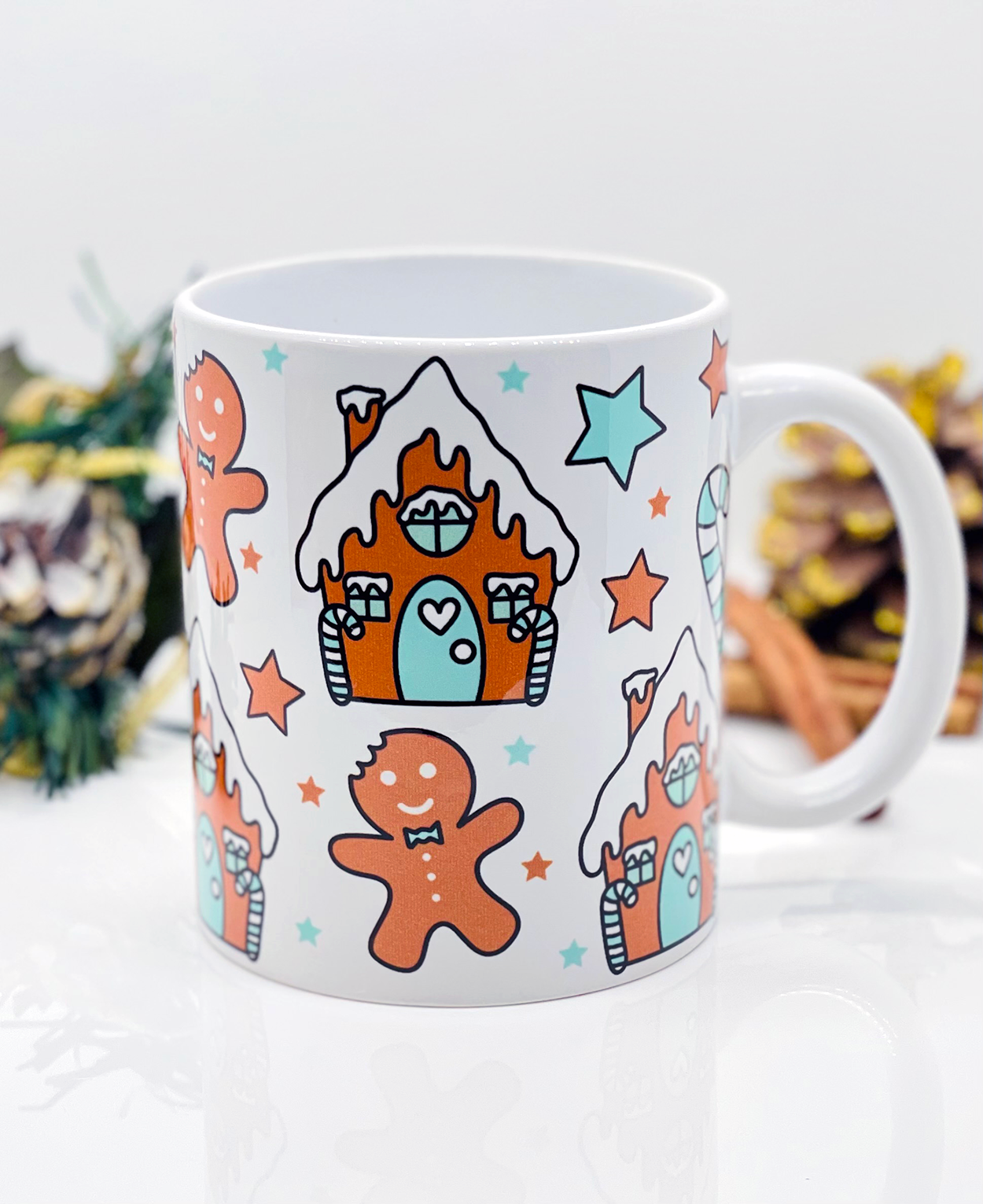 Blue Gingerbread Christmas Mug