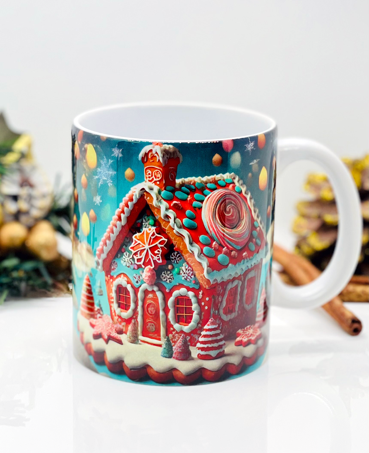 a vibrant color mixed of crhristmas gingerbread mug