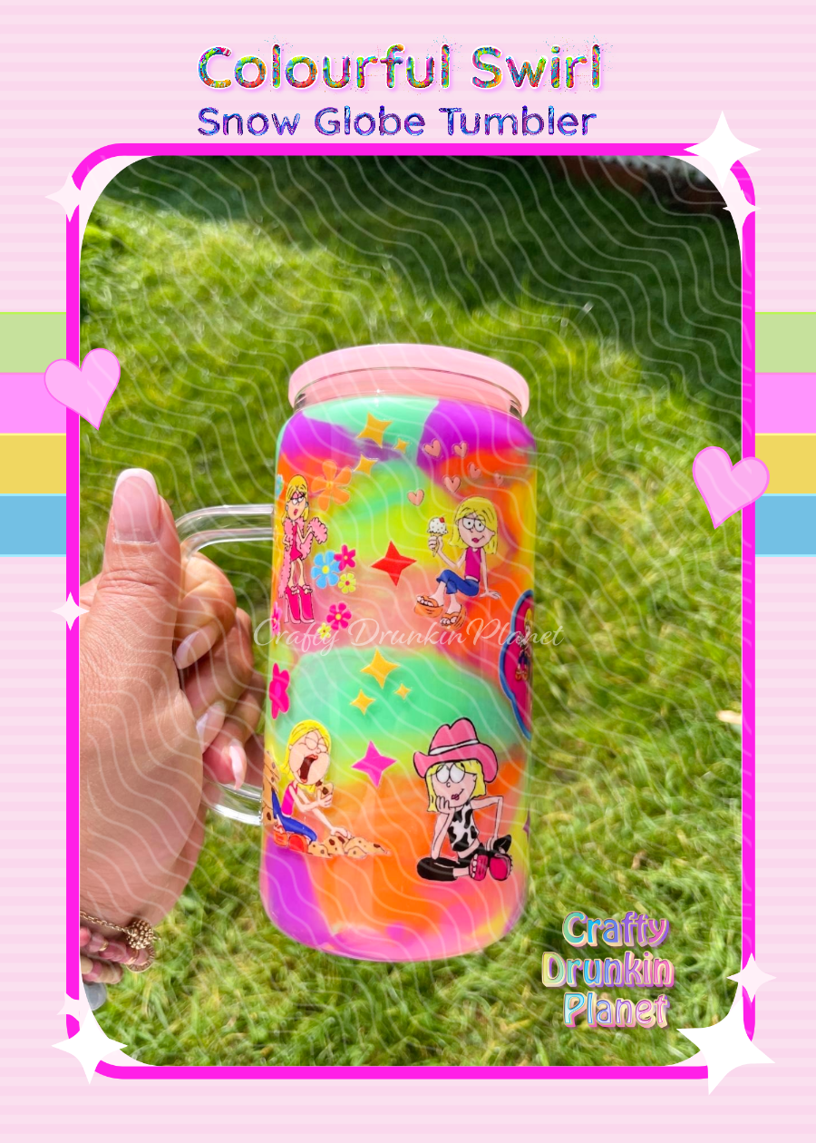 BESPOKE Lizzie Milkshake Colourful Swirl Snow Globe Glass Tumbler - Exclusive in UK