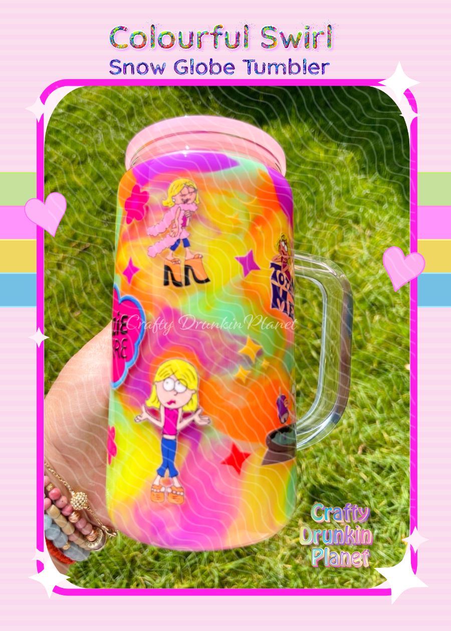 BESPOKE Lizzie Milkshake Colourful Swirl Snow Globe Glass Tumbler - Exclusive in UK