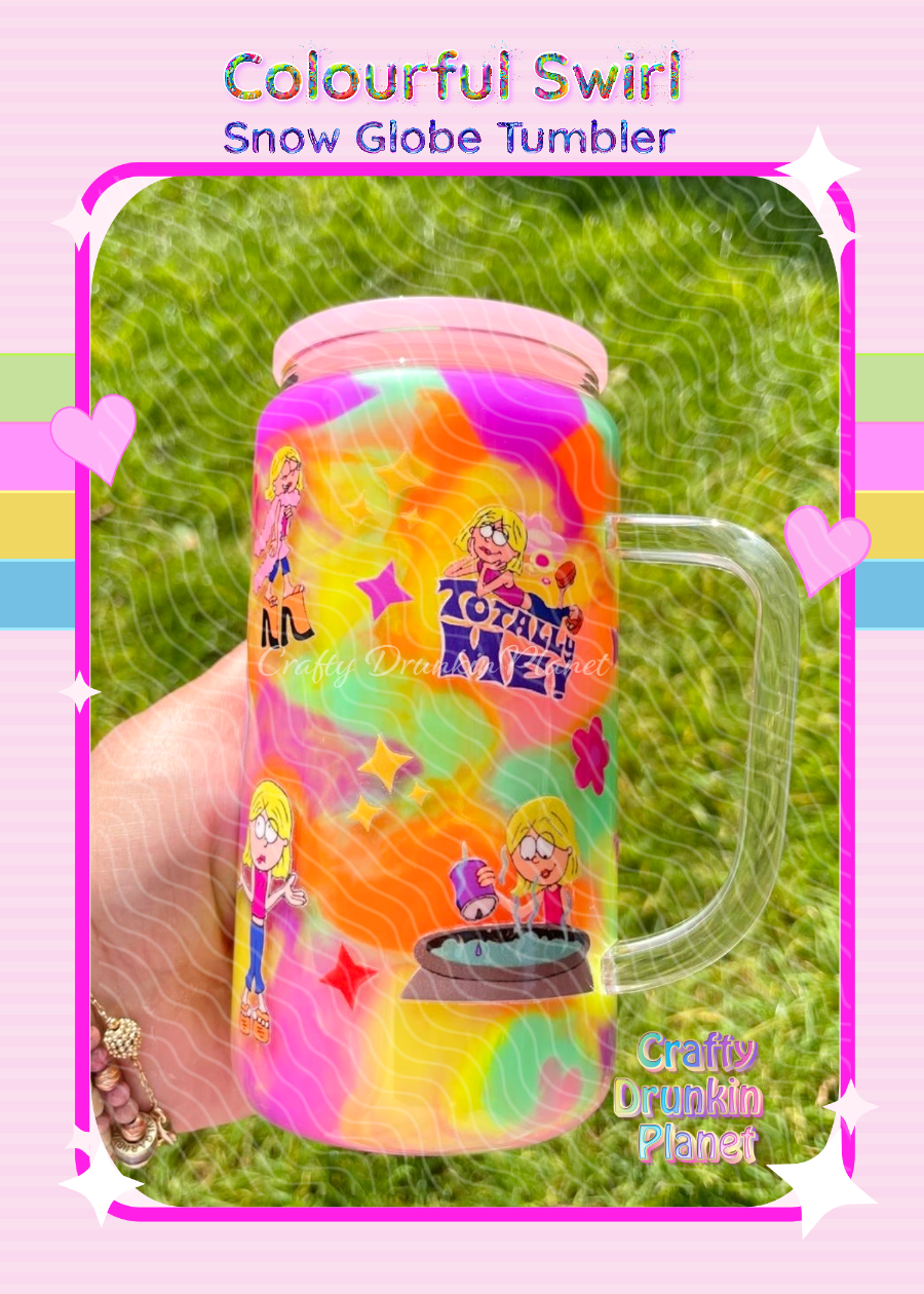 BESPOKE Lizzie Milkshake Colourful Swirl Snow Globe Glass Tumbler - Exclusive in UK
