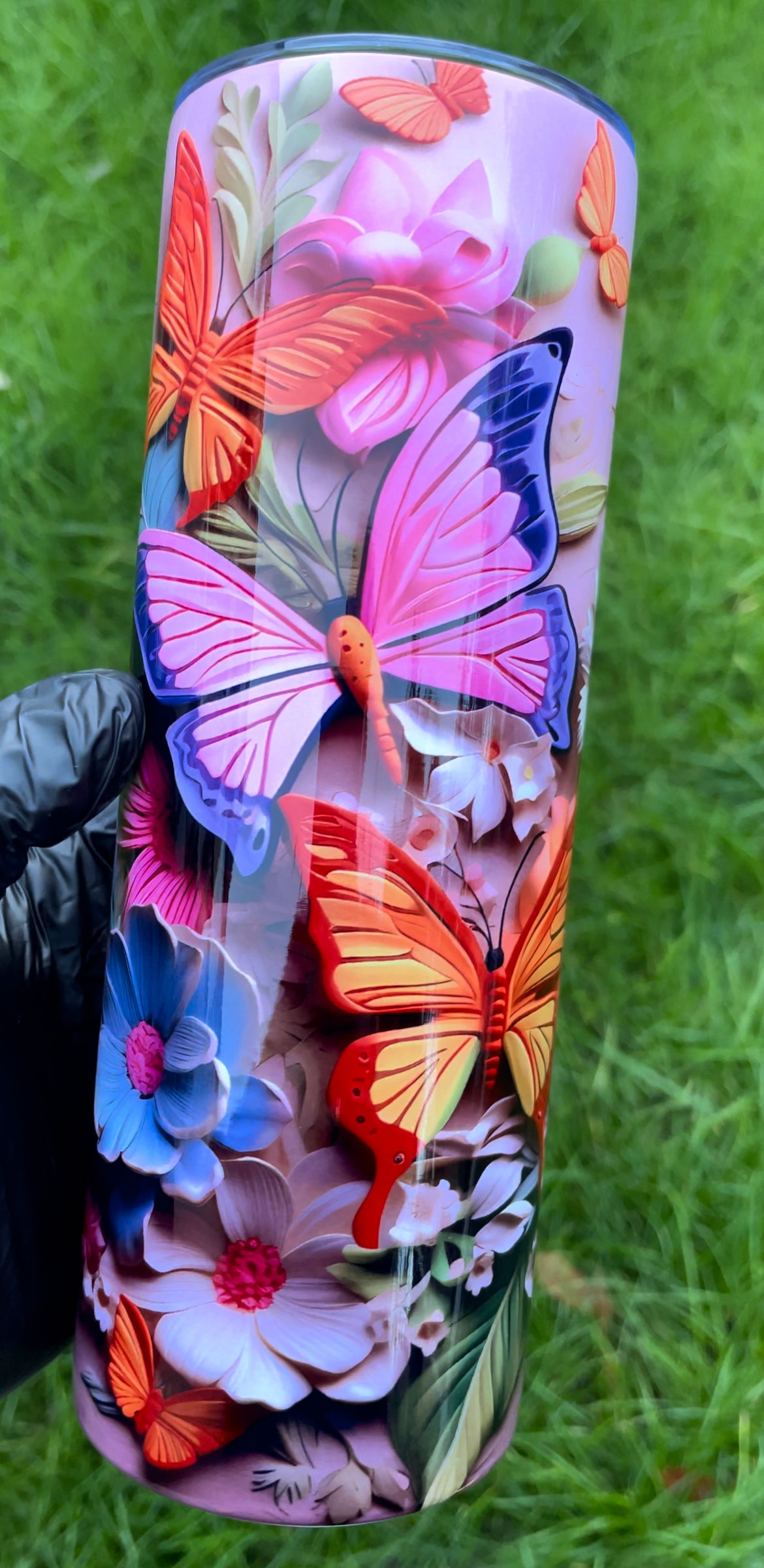 3D Pink Butterfly - double walled stainless steelTumbler