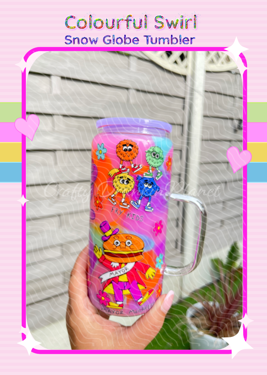 BESPOKE  McD. Milkshake Colourful Swirl Glass Snow Globe Tumbler