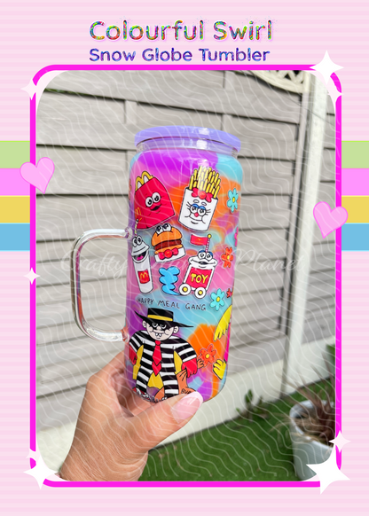 BESPOKE  McD. Milkshake Colourful Swirl Glass Snow Globe Tumbler