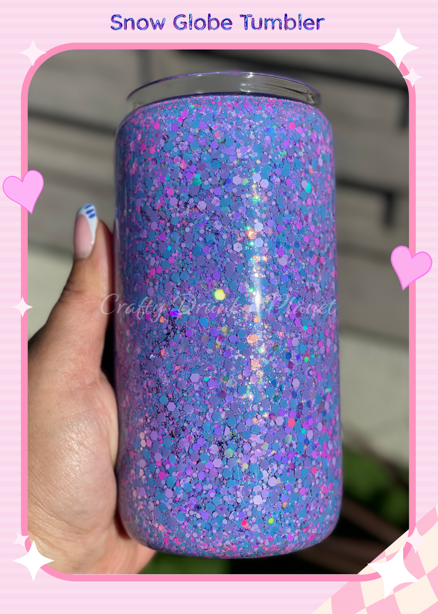 purple pink blue glitter mix snowglobetumbler