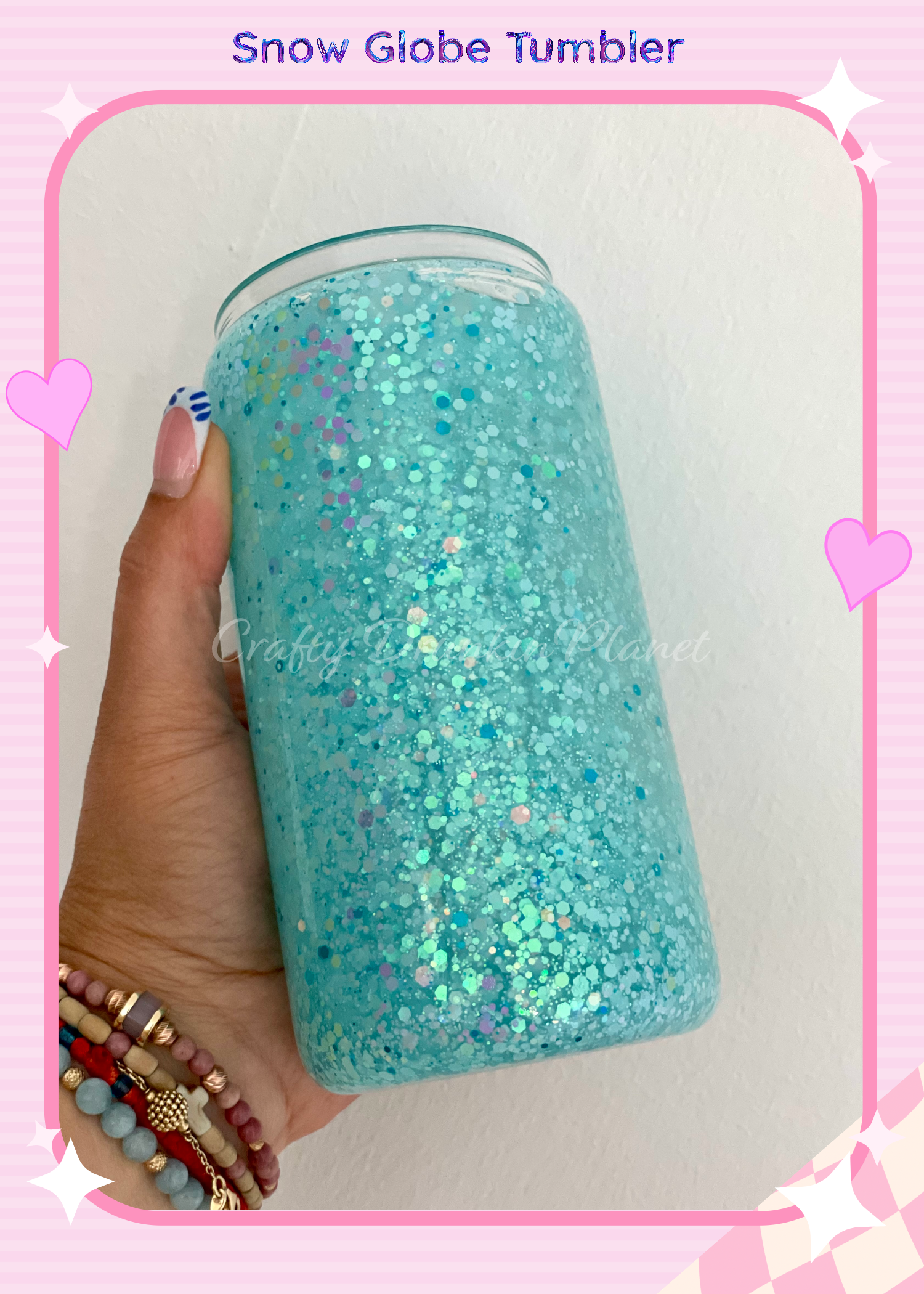 light blue glow in the dark snowglobe tumbler