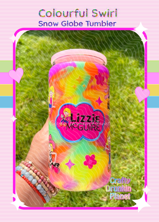 BESPOKE Lizzie Milkshake Colourful Swirl Snow Globe Glass Tumbler - Exclusive in UK