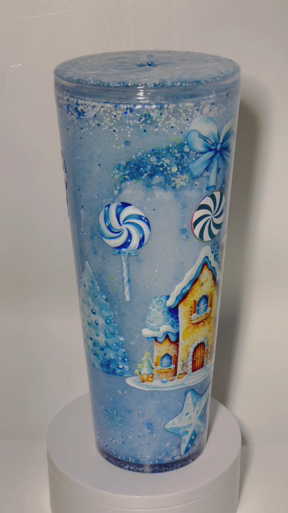 Blue Christmas Gingerbread House - Snowglobe Tumbler