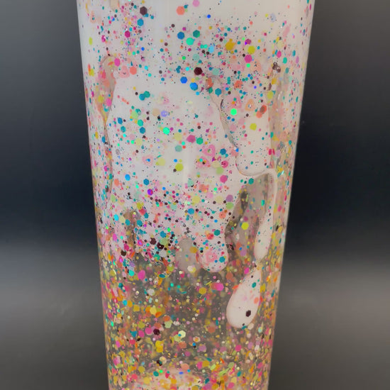 White Lava Flow Drip Solution for Snow Globe Tumbler with mineral oil and mixed glitter