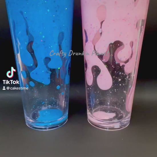 Lava Flow Drip Solution for Snow Globe Tumbler, pink and blue with glitter