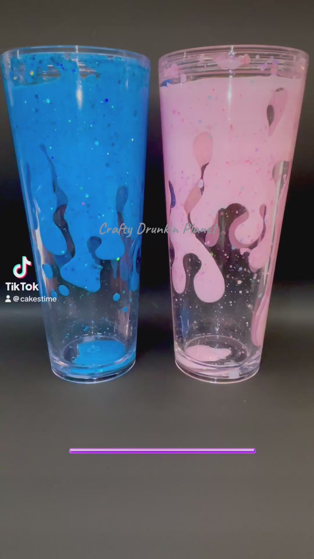 Lava Flow Drip Solution for Snow Globe Tumbler, pink and blue with glitter