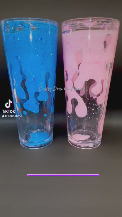 Lava Flow Drip Solution for Snow Globe Tumbler, pink and blue with glitter