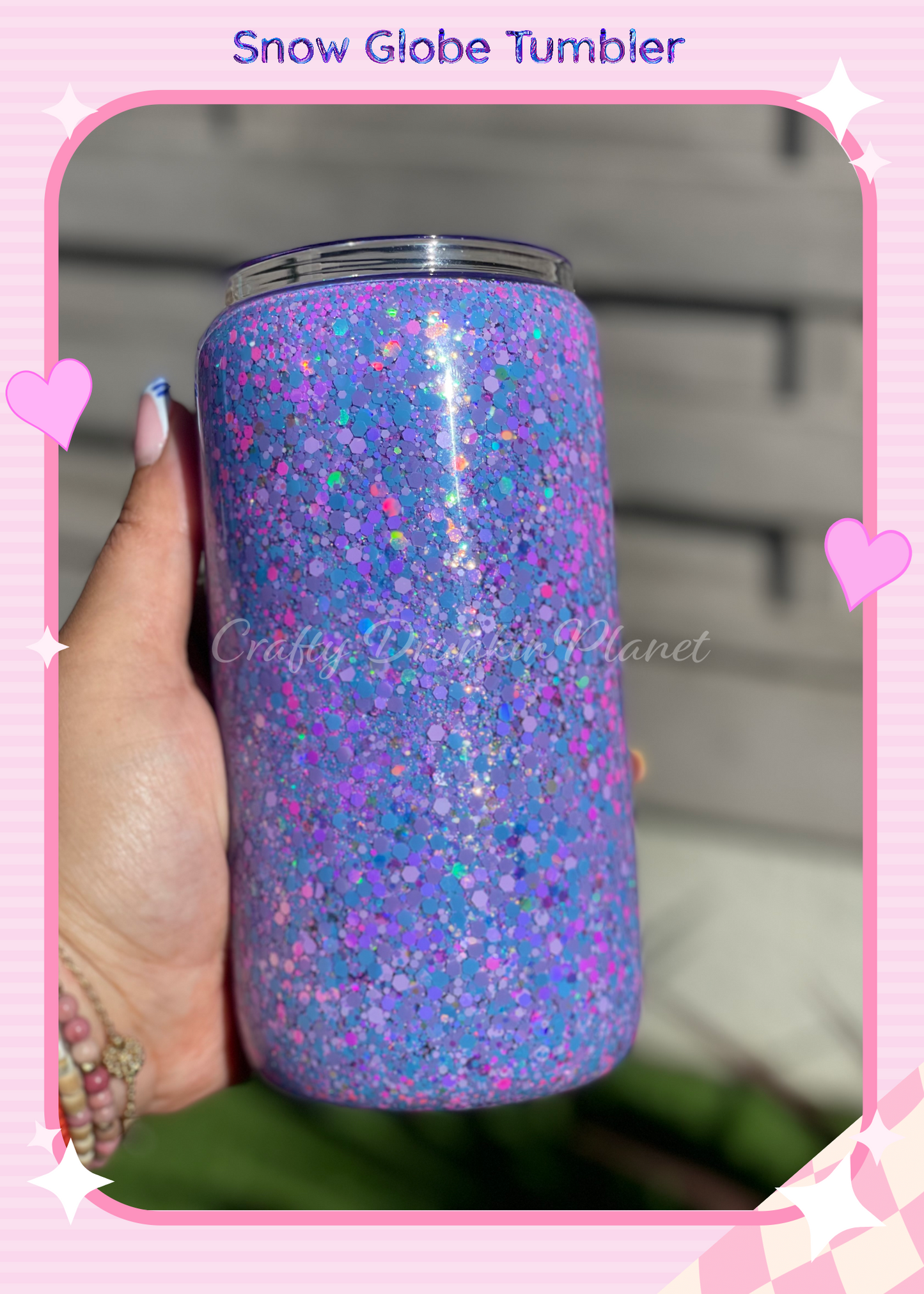 purple pink blue glitter mix snowglobetumber